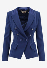 Elisabetta Franchi Double-Breasted Satin-Trimmed Blazer Blue GI14251E2_DC8