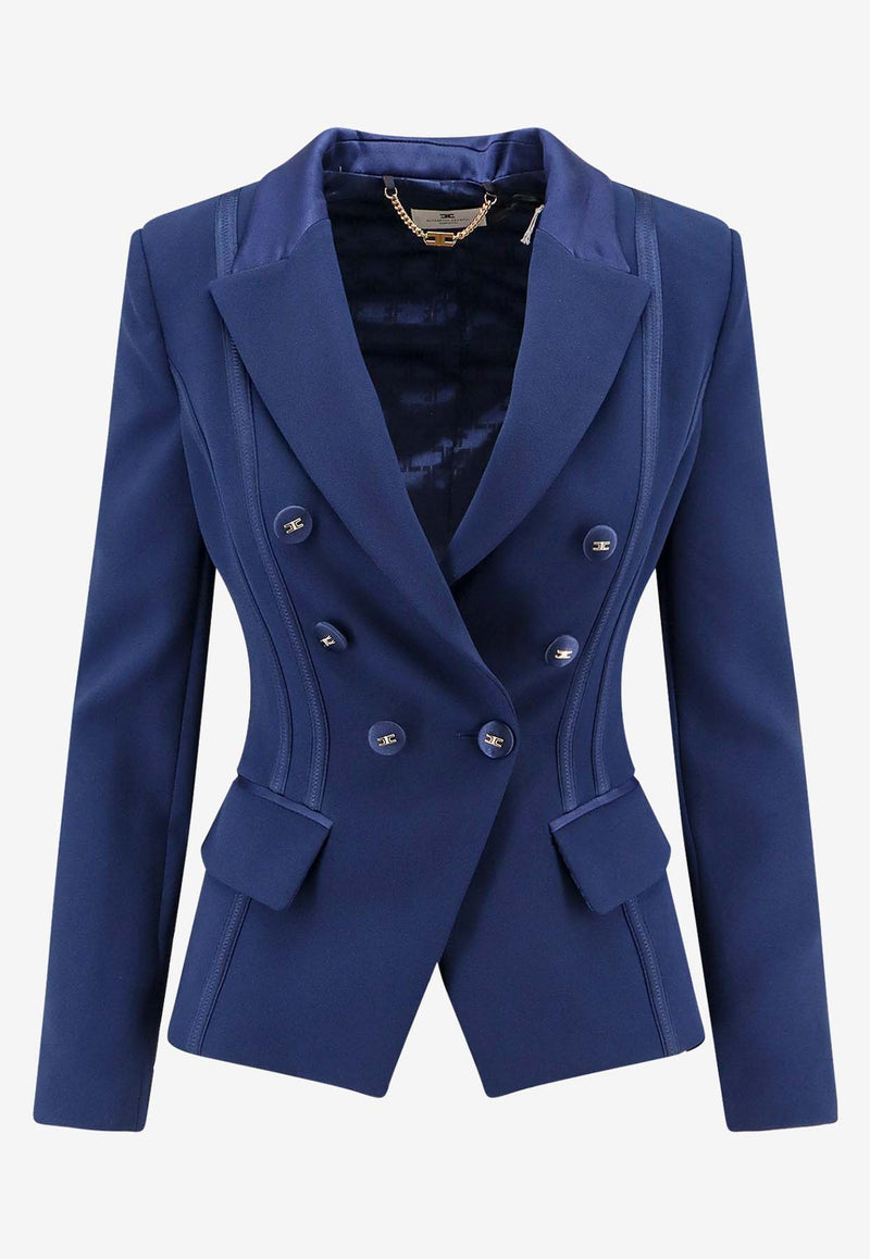 Elisabetta Franchi Double-Breasted Satin-Trimmed Blazer Blue GI14251E2_DC8