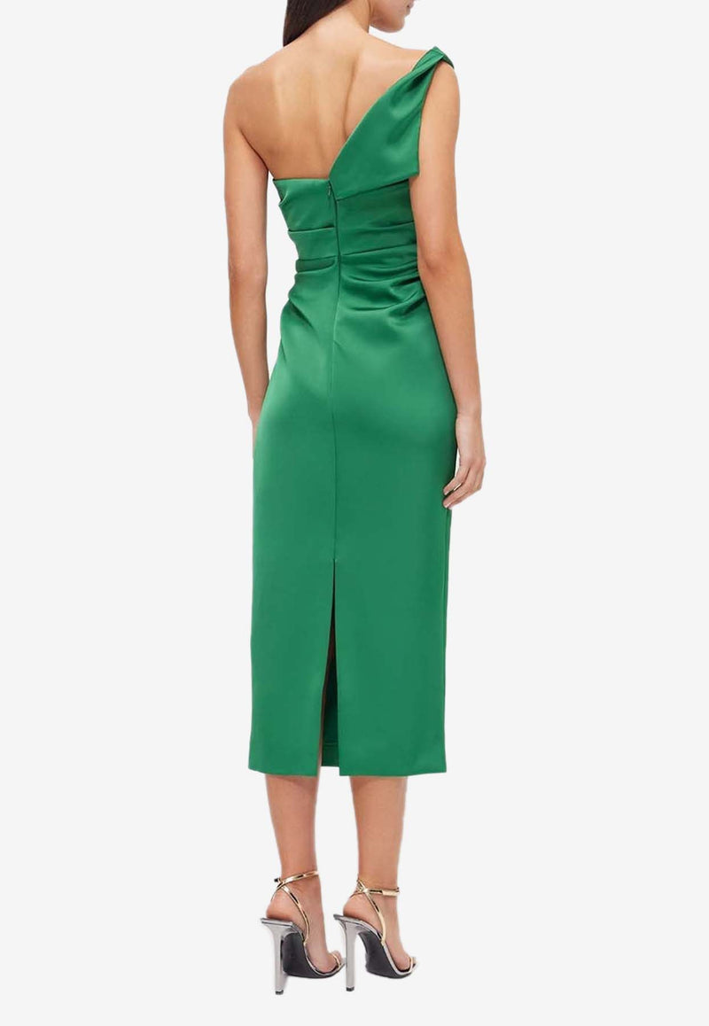 Rachel Gilbert Edan One-Shoulder Satin Midi Dress Green