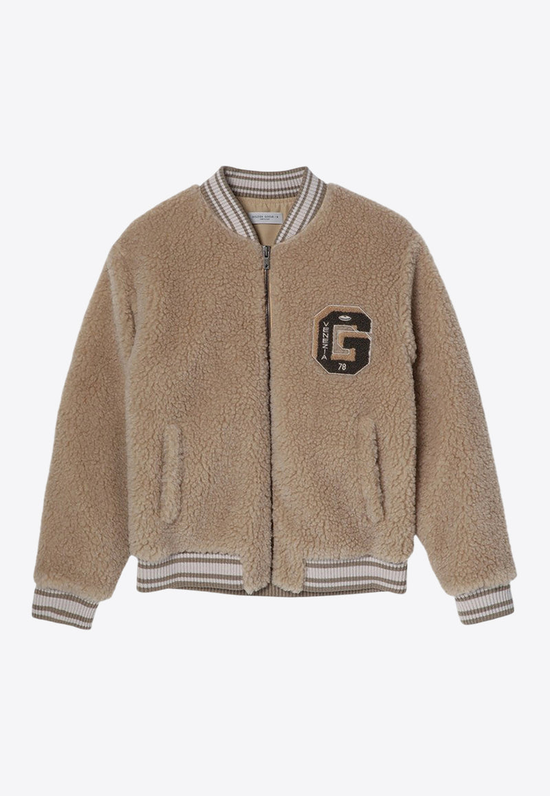 Golden Goose DB Kids Girls Logo Fleece Bomber Jacket Beige GKP01394P001710/P_GOLDE-15608