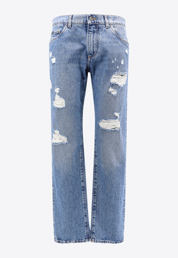 Dolce 
Gabbana Washed Straight-Leg Ripped Jeans Blue GP02XZG8MX2_S9001