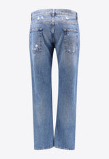 Dolce 
Gabbana Washed Straight-Leg Ripped Jeans Blue GP02XZG8MX2_S9001