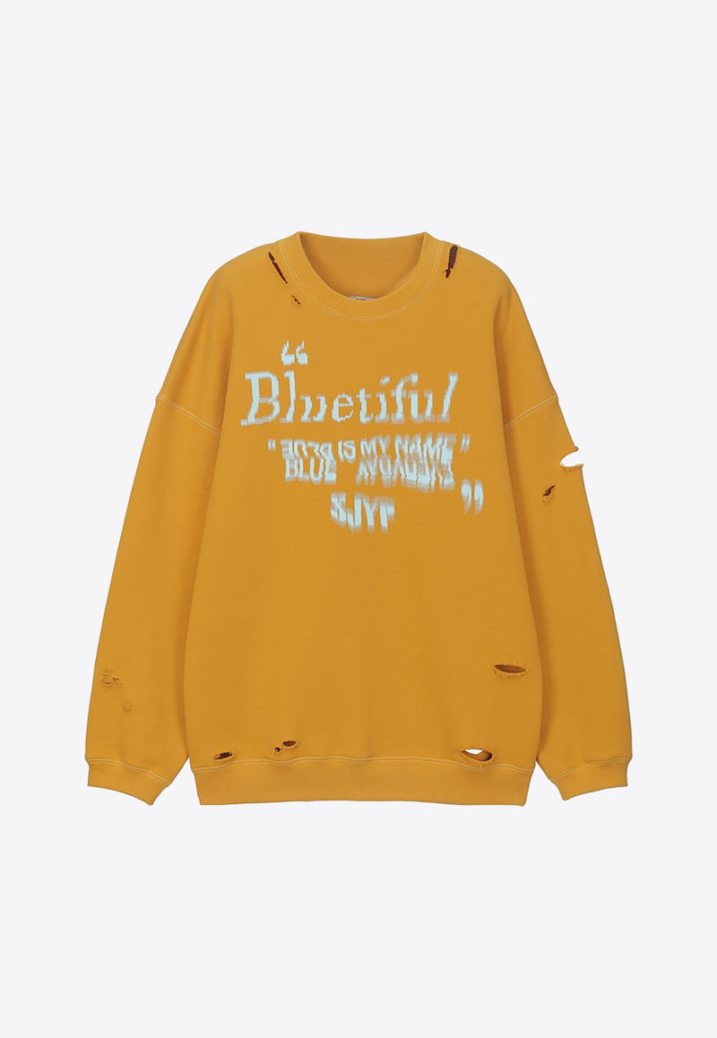 SJYP Distressed Pullover Sweatshirt GRKW_MDS_MUSTARD