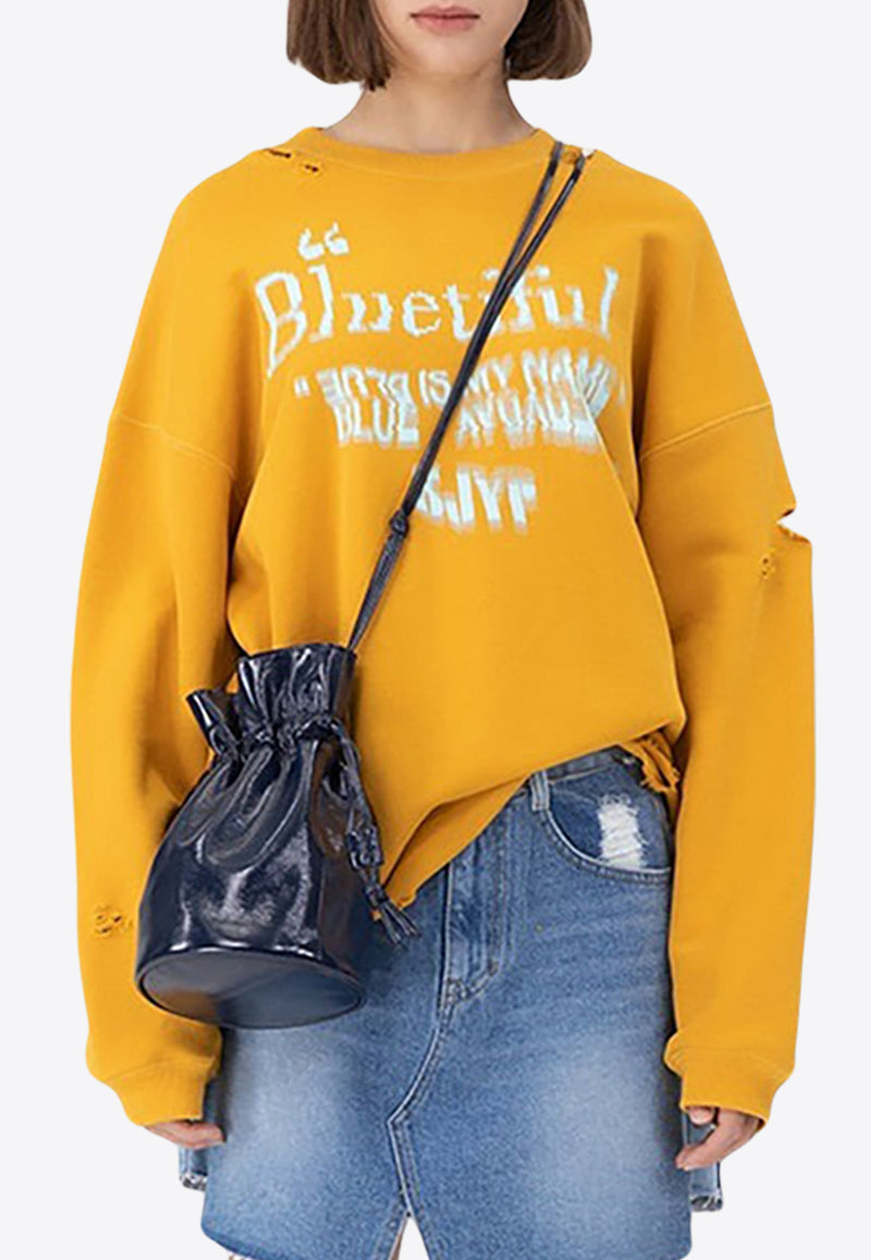 SJYP Distressed Pullover Sweatshirt GRKW_MDS_MUSTARD