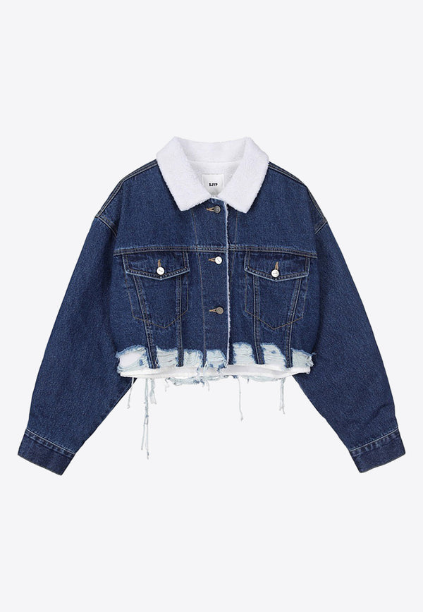 SJYP Shearling Cropped Denim Jacket GRKW_SCDJ_SHERPA