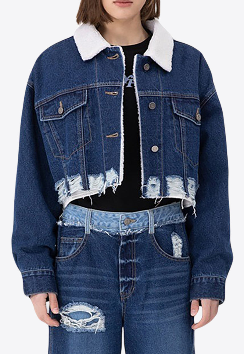 SJYP Shearling Cropped Denim Jacket GRKW_SCDJ_SHERPA