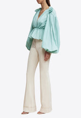 Acler Lyall Puff-Sleeved Cropped Blouse GRKW_TLB_TOPAZ