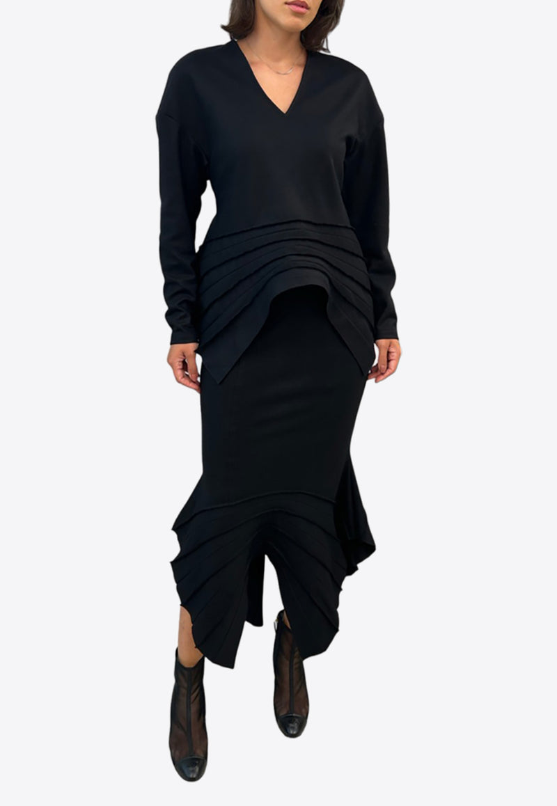 Dawei Wool Asymmetric Midi Skirt GRKW_WPS_BLACK