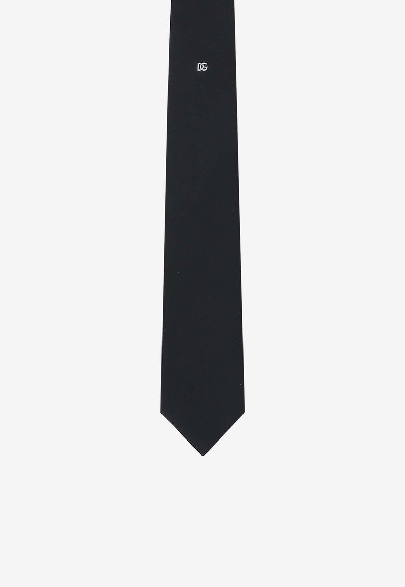 Dolce 
Gabbana DG Logo Embroidered Silk Tie Black GT147E G0UBW N0000