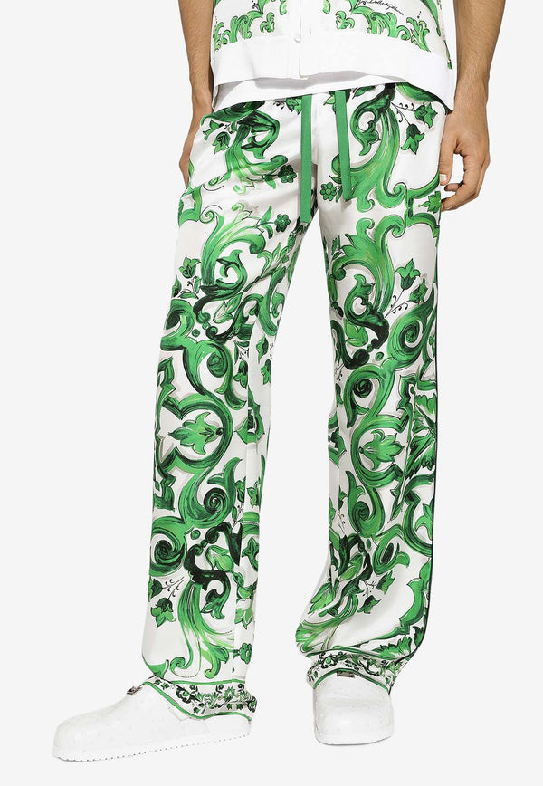 Dolce 
Gabbana Majolica Print Silk Pants GVRMAT HI1SV HV3TN Green