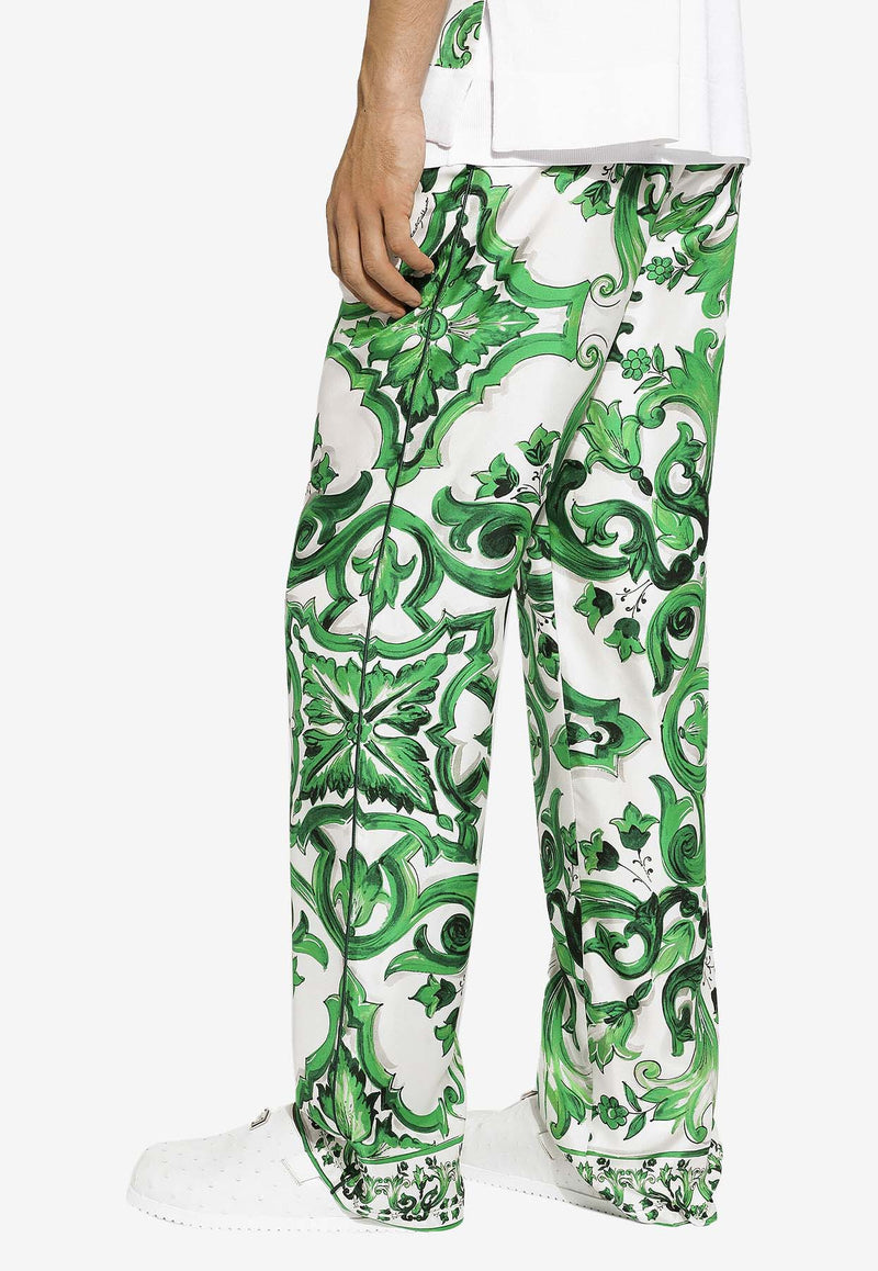 Dolce 
Gabbana Majolica Print Silk Pants GVRMAT HI1SV HV3TN Green