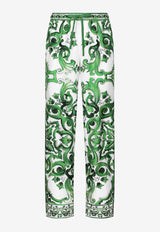 Dolce 
Gabbana Majolica Print Silk Pants GVRMAT HI1SV HV3TN Green