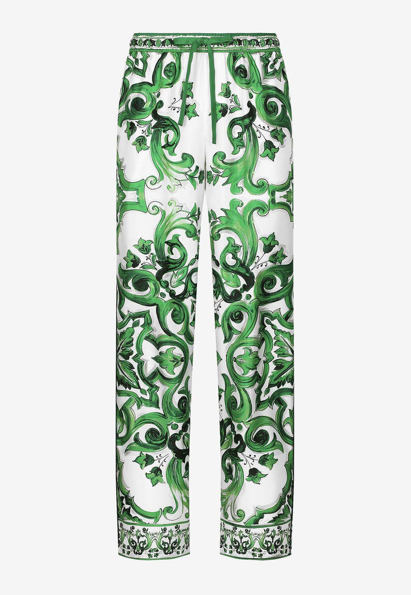 Dolce 
Gabbana Majolica Print Silk Pants GVRMAT HI1SV HV3TN Green