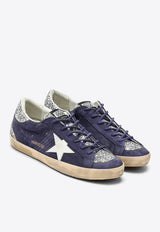 Golden Goose DB Super-Star Suede Sneakers with Glittered Heel Blue GWF00595F004783/N_GOLDE-50788