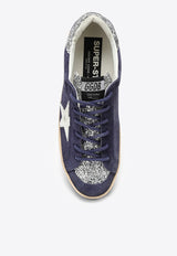 Golden Goose DB Super-Star Suede Sneakers with Glittered Heel Blue GWF00595F004783/N_GOLDE-50788