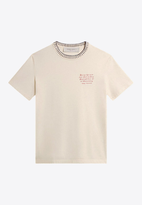 Golden Goose DB Journey Embroidered Crewneck T-shirt Ivory GWP01220.P001628.11946IVORY