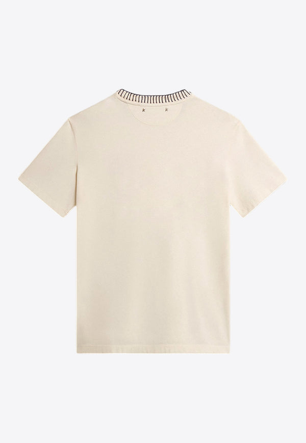 Golden Goose DB Journey Embroidered Crewneck T-shirt Ivory GWP01220.P001628.11946IVORY