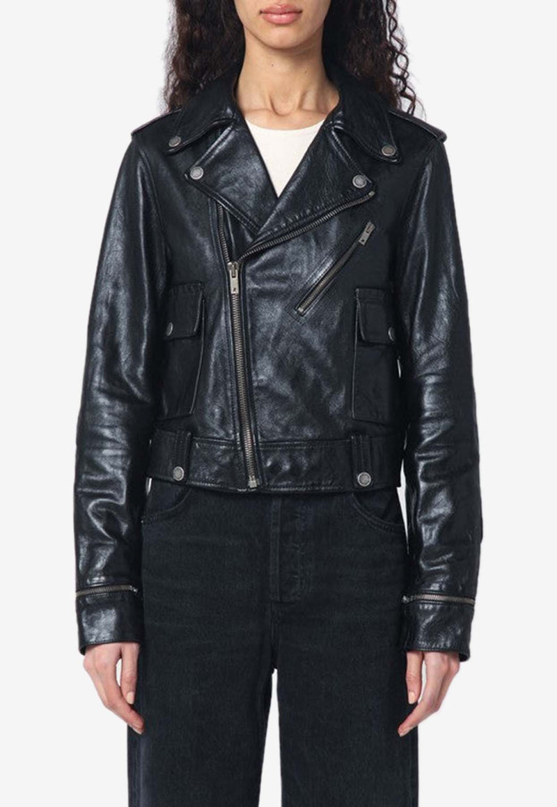 Golden Goose DB Leather Zip-Up Biker Jacket Black GWP02137P001195/Q_GOLDE-90100