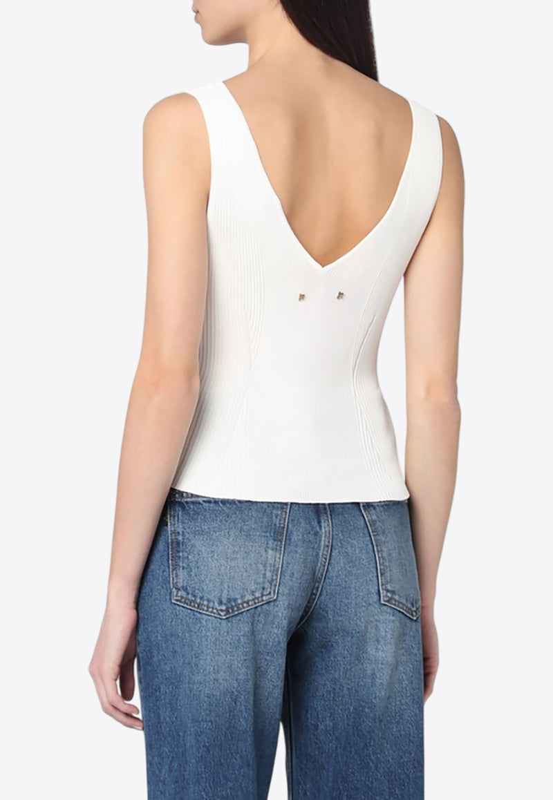 Golden Goose DB V-neck Ribbed Tank Top White GWP02272P001836/Q_GOLDE-11560