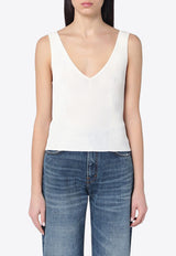 Golden Goose DB V-neck Ribbed Tank Top White GWP02272P001836/Q_GOLDE-11560