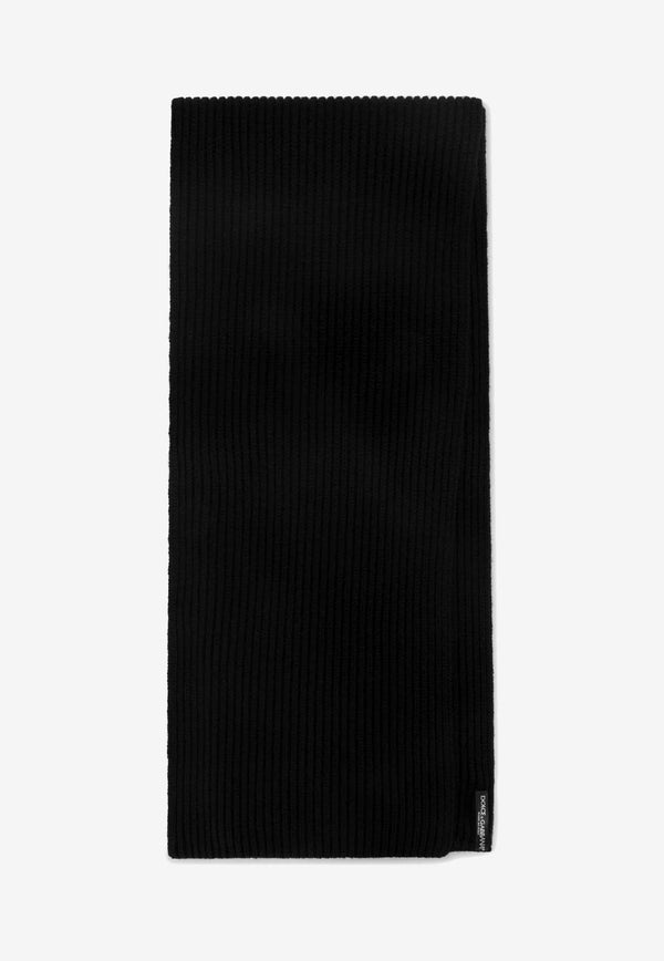 Dolce 
Gabbana Logo Plaque Ribbed Wool Scarf Black GXK64T JEMQ5 N0000