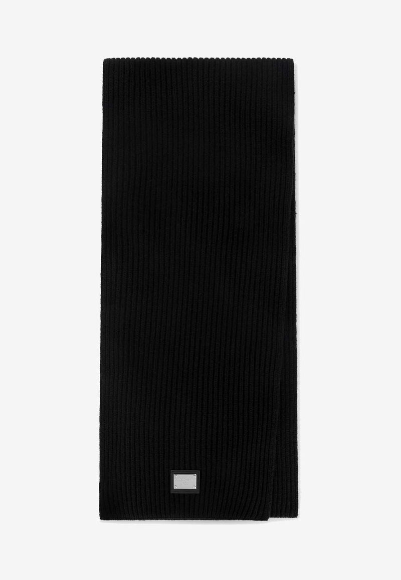 Dolce 
Gabbana Logo Plaque Ribbed Wool Scarf Black GXK64T JEMQ5 N0000