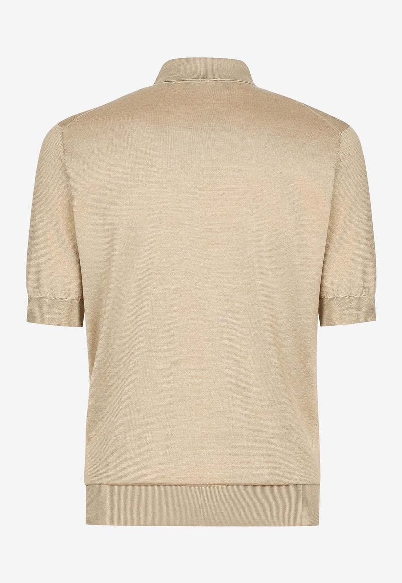 Dolce 
Gabbana Short-Sleeved Silk Polo T-shirt Beige GXQ06T JBSD6 M0464