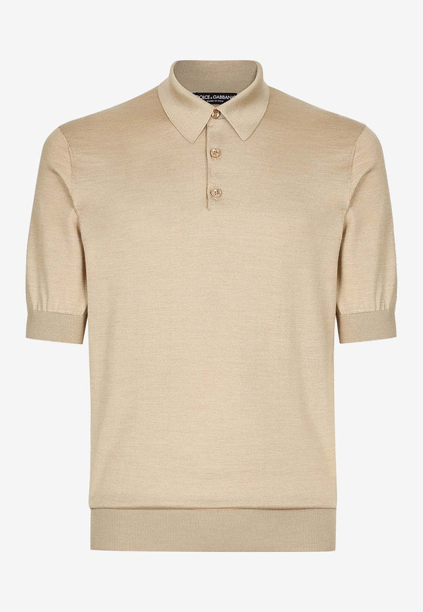 Dolce 
Gabbana Short-Sleeved Silk Polo T-shirt Beige GXQ06T JBSD6 M0464