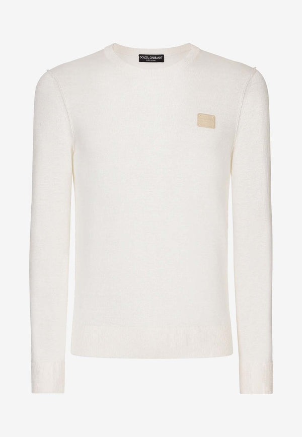 Dolce 
Gabbana Logo Long-Sleeved Knit T-shirt GXX02T JALAN W0001 White