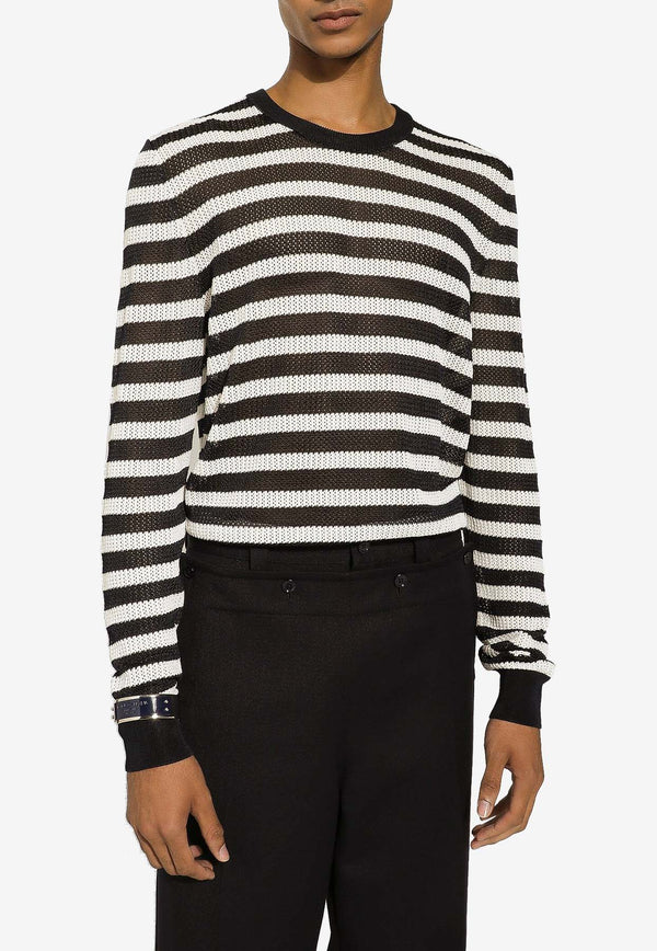 Dolce 
Gabbana Logo Embroidered Striped Sweater Monochrome GXX09Z JFMY2 B0789