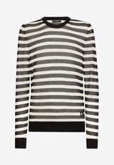 Dolce 
Gabbana Logo Embroidered Striped Sweater Monochrome GXX09Z JFMY2 B0789