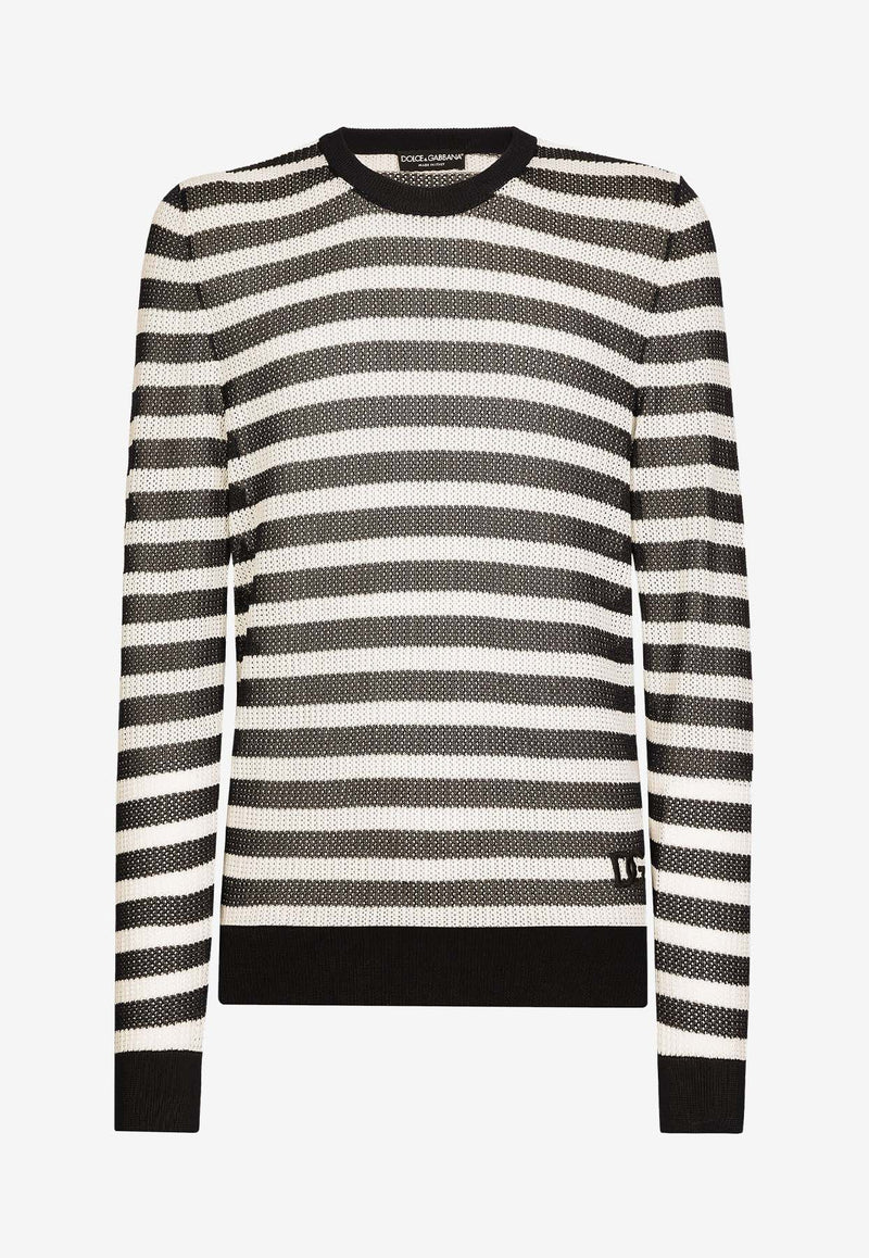 Dolce 
Gabbana Logo Embroidered Striped Sweater Monochrome GXX09Z JFMY2 B0789