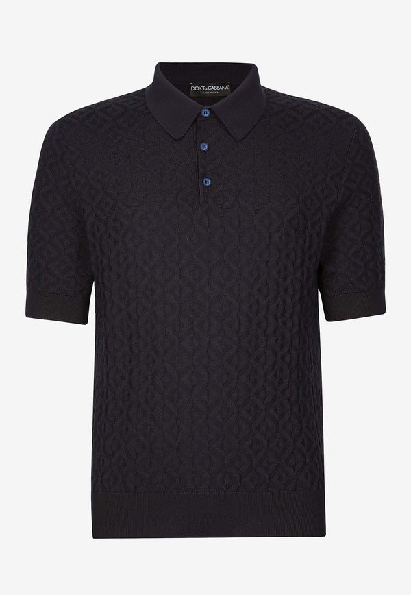 Dolce 
Gabbana Silk Jacquard Polo T-shirt Navy GXZ15T JASU4 B1622