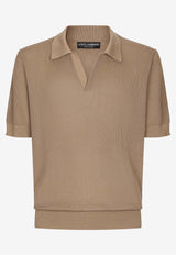 Dolce 
Gabbana Ribbed Knit V-neck Polo T-shirt Beige GXZ28T JBCCH M0264