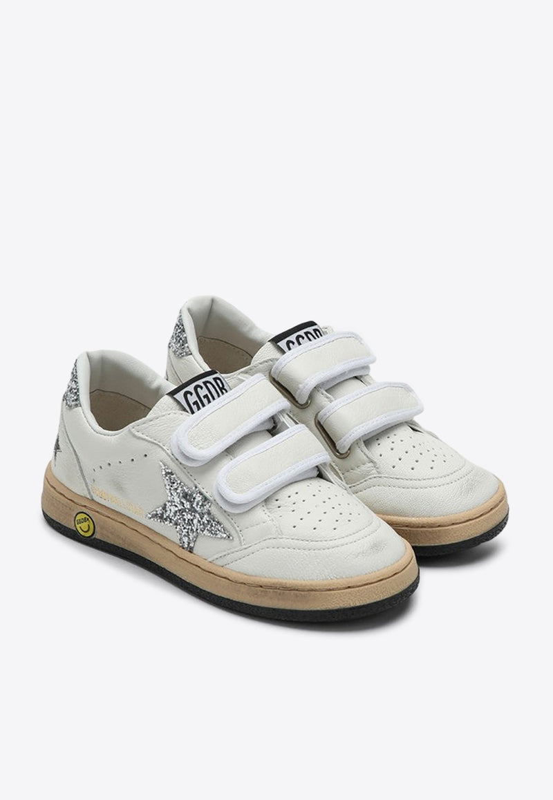 Golden Goose DB Kids Girls Ball Star Leather Sneakers with Glittered Star and Heel White GYF00501F004826/P_GOLDE-80185