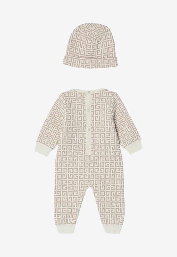 Givenchy Kids Babies 4G Monogram Hat and Onesie Set Beige H30500CO/P_GIV-184