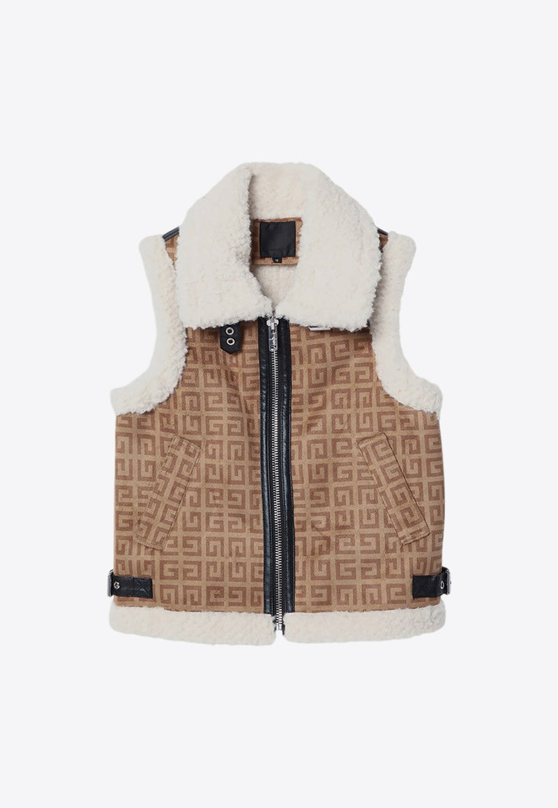 Givenchy Kids Girls Shearling-Trimmed 4G Monogram Vest Beige H30534-APL/P_GIV-263