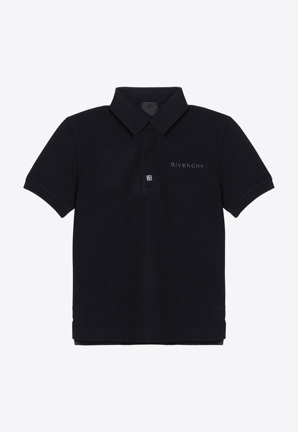 Givenchy Kids Boys Logo Embroidered Polo T-shirt Black H30555-ACO/P_GIV-09B