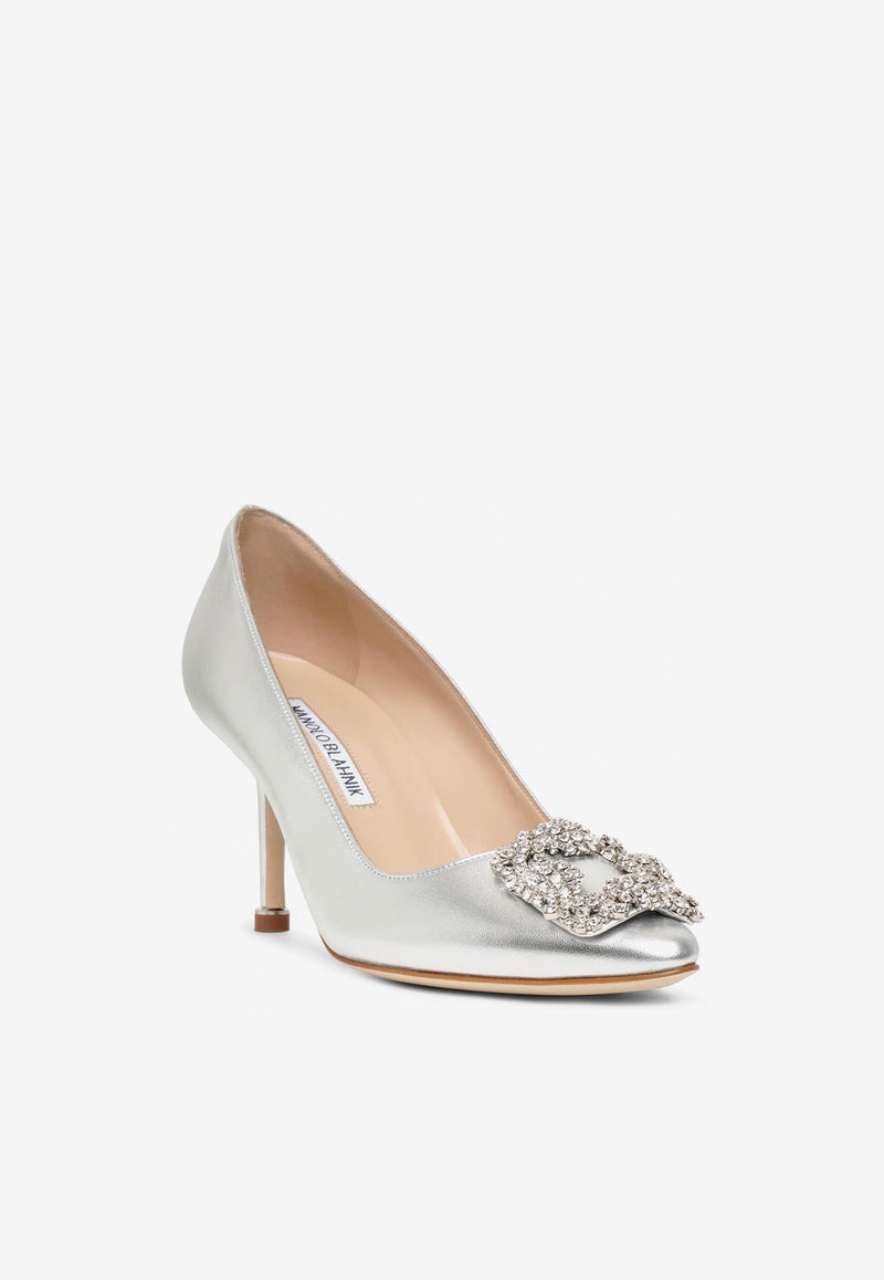 Manolo Blahnik Hangisi 70 Crystal Buckle Pumps HANGISI CLC 70 SILVER 0454 1428-0001 Silver