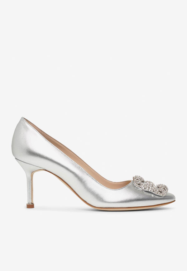 Manolo Blahnik Hangisi 70 Crystal Buckle Pumps HANGISI CLC 70 SILVER 0454 1428-0001 Silver