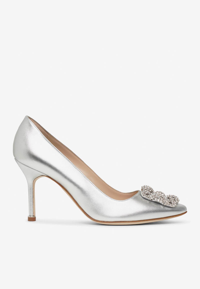 Manolo Blahnik Hangisi 90 Crystal Buckle Pumps HANGISI CLC 90 SILVER 0454 1475-0001 Silver