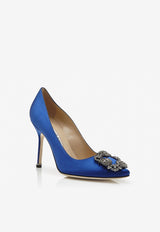 Manolo Blahnik Hangisi 105 Crystal Buckle Pumps in Satin HANGISI FMC 105 BLUE 4326 0664-0049 Blue