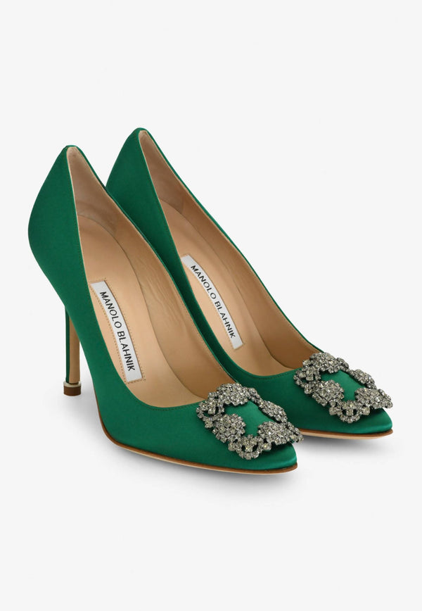 Hangisi 105 Satin Pumps with FMC Crystal Buckle Manolo Blahnik HANGISI FMC 105 GREEN 3206 0664-0048