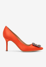 Manolo Blahnik Hangisi 90 Crystal Embellished Satin Pumps Orange HANGISI FMC 90 ORANGE 8044 0663-0111