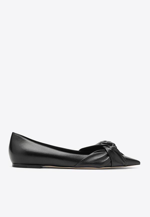 Jimmy Choo Hedera Knot-Detail Leather Shoes HEDERAFLATNAP/O_JIMCH-BLK