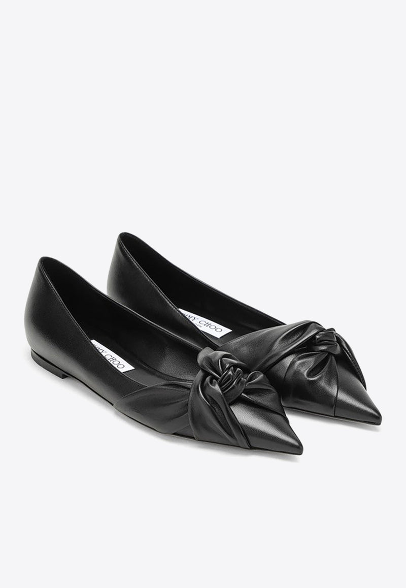 Jimmy Choo Hedera Knot-Detail Leather Shoes HEDERAFLATNAP/O_JIMCH-BLK