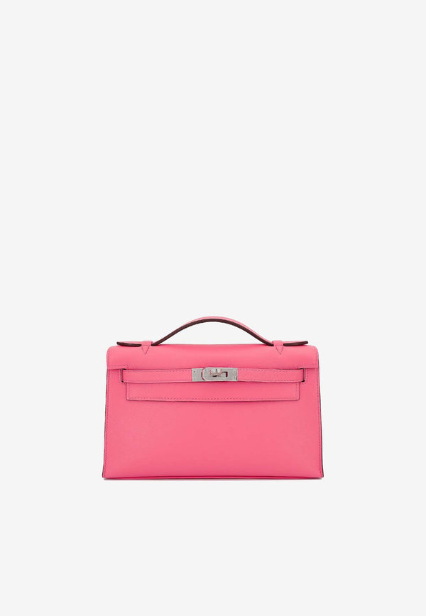 Hermès Kelly Pochette Clutch Bag in Rose Azalee Swift with Palladium Hardware