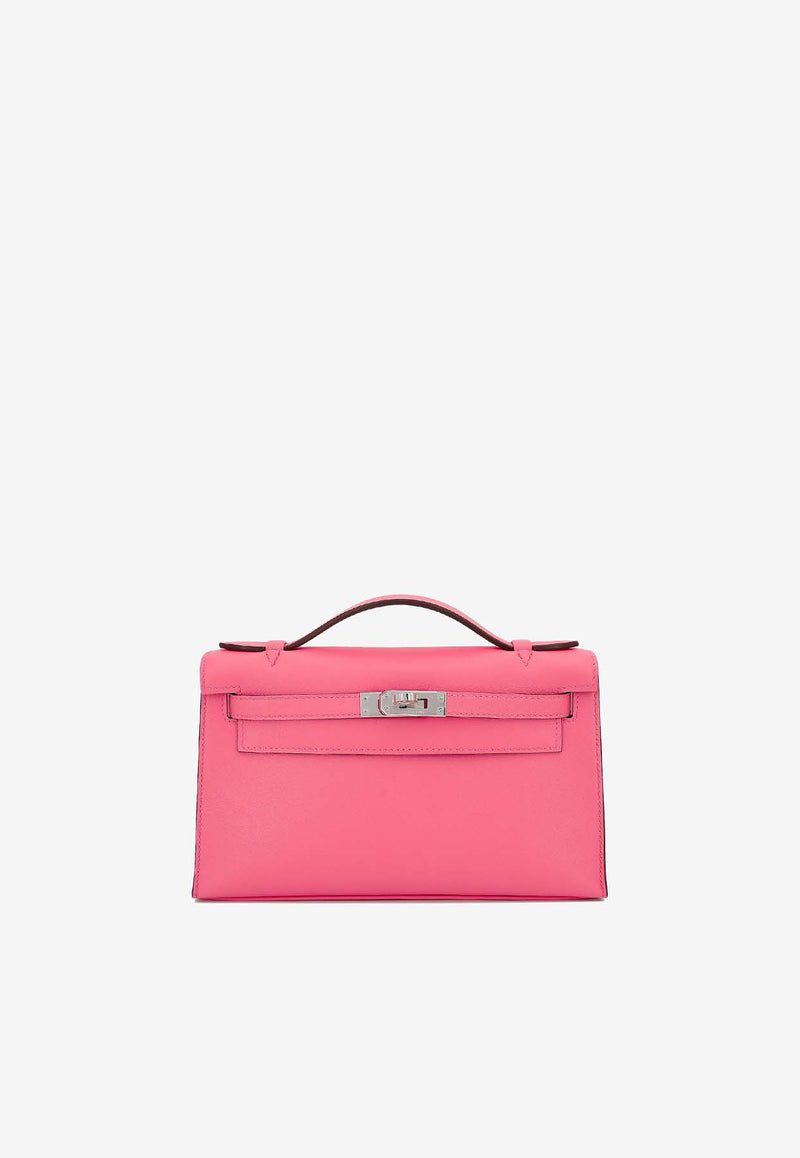 Hermès Kelly Pochette Clutch Bag in Rose Azalee Swift with Palladium Hardware