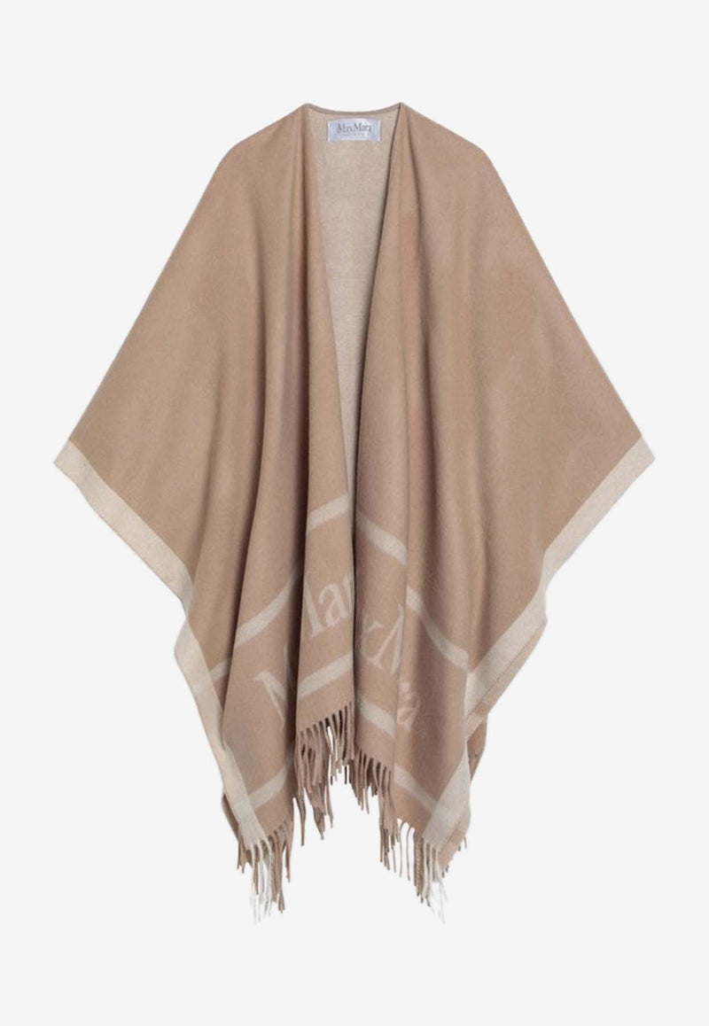 Max Mara Hilde Logo Jacquard Wool Poncho Beige HILDEWO/Q_MAXM-007