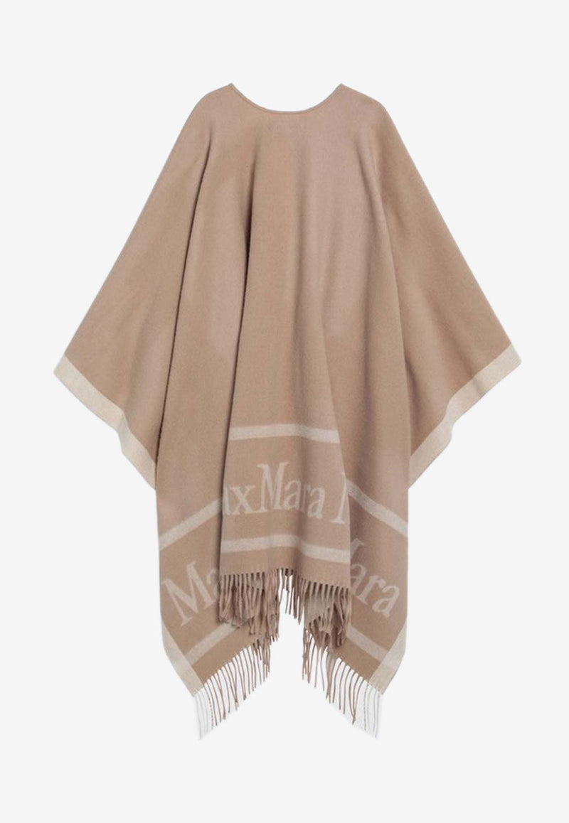 Max Mara Hilde Logo Jacquard Wool Poncho Beige HILDEWO/Q_MAXM-007